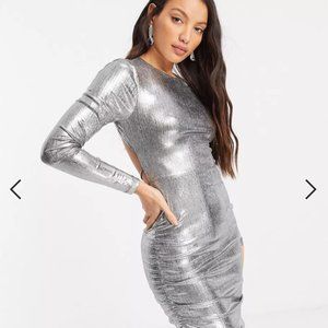 NWOT ASOS Long Sleeve Silver Dress